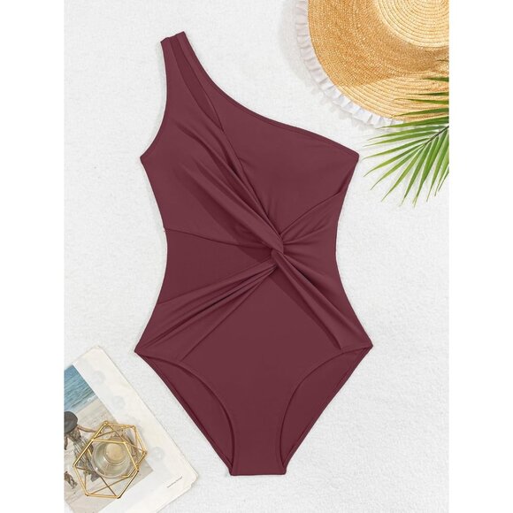 One Shoulder One-Piece Swimsuit Women's XL Mesh Tummy Control Bathing Suit Twist - Picture 5 of 6